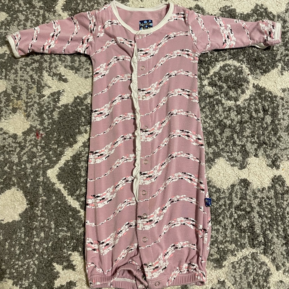Kickee converter gown/romper with fish print
